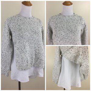 CLUB MONACO White Black Gray Speckled Wool Blend Knit Chiffon Insert Sweater